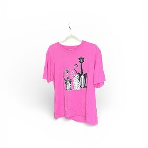 Women’s Pink Short Sleeve Cat Graphic Tee